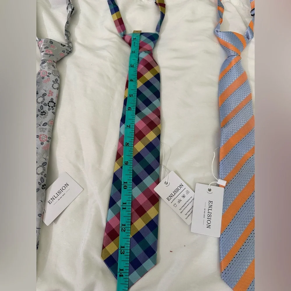 Kids Pre-Tied Tie and Pocket Square Set - Pink, Orange, Multicolor Plaid